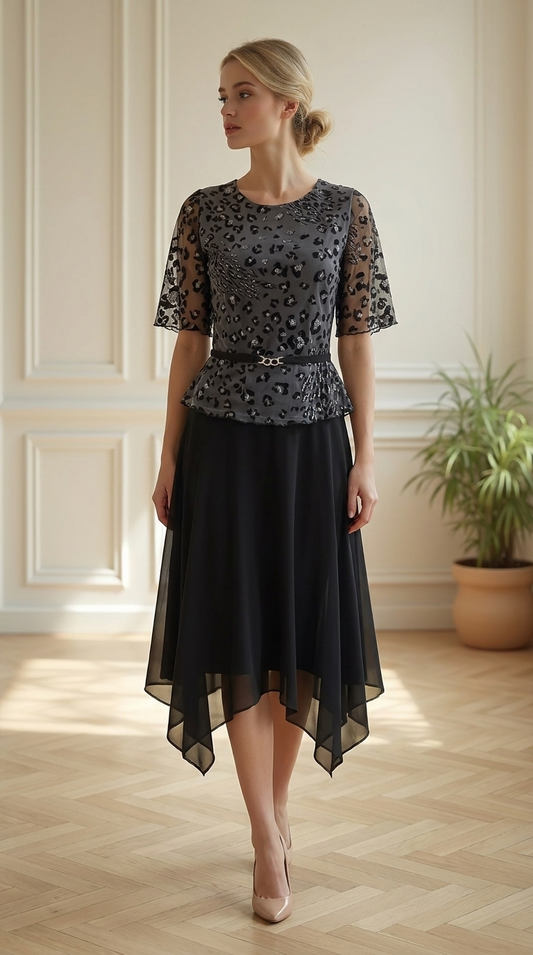 Vestido Brillo Negro modelo frontal