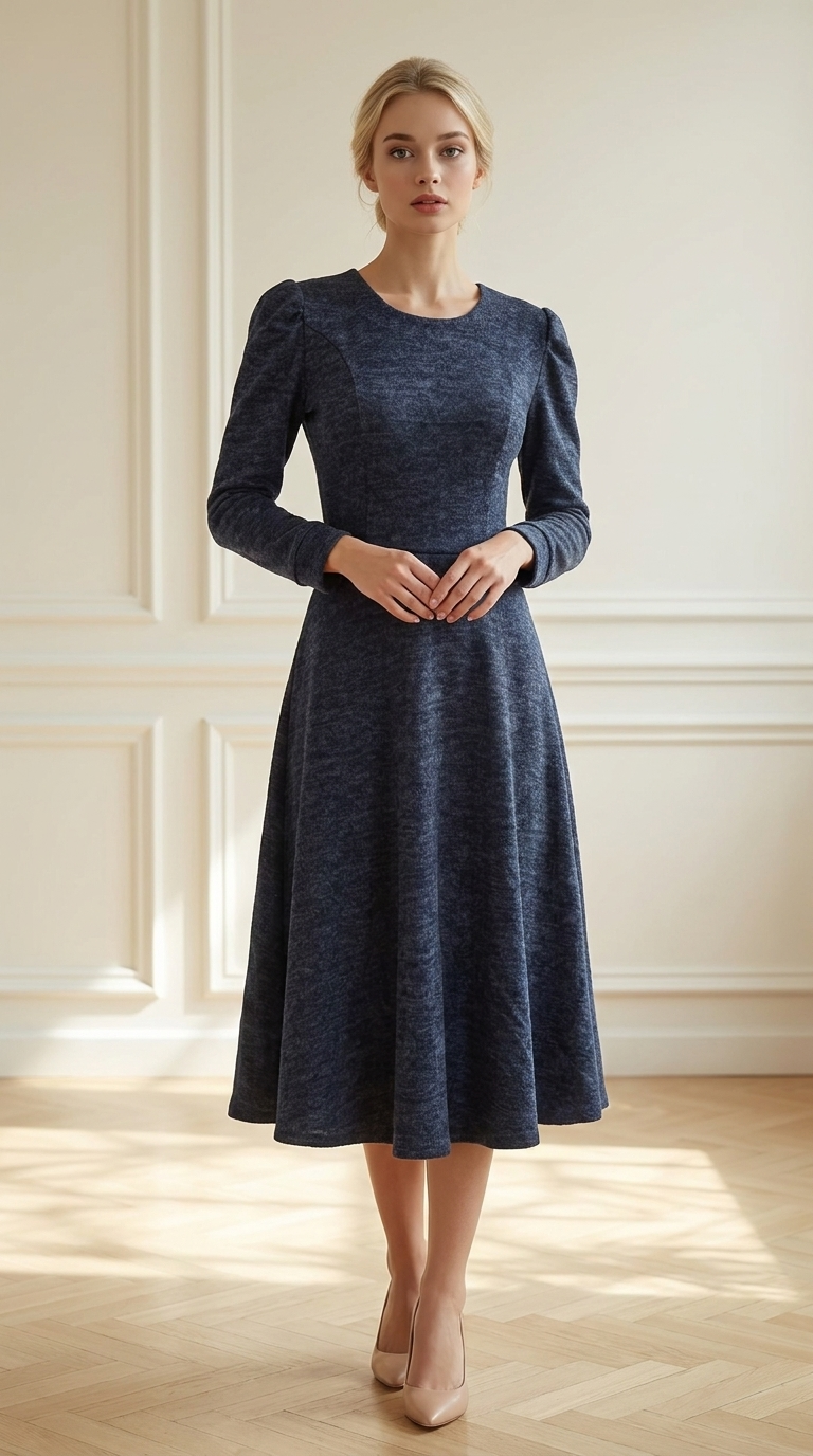 Vestido Angora Azul Marino modelo frontal