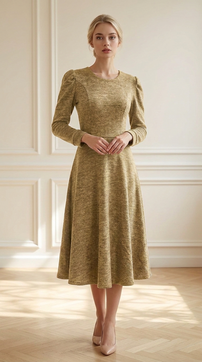 Vestido Angora Mostaza modelo frontal