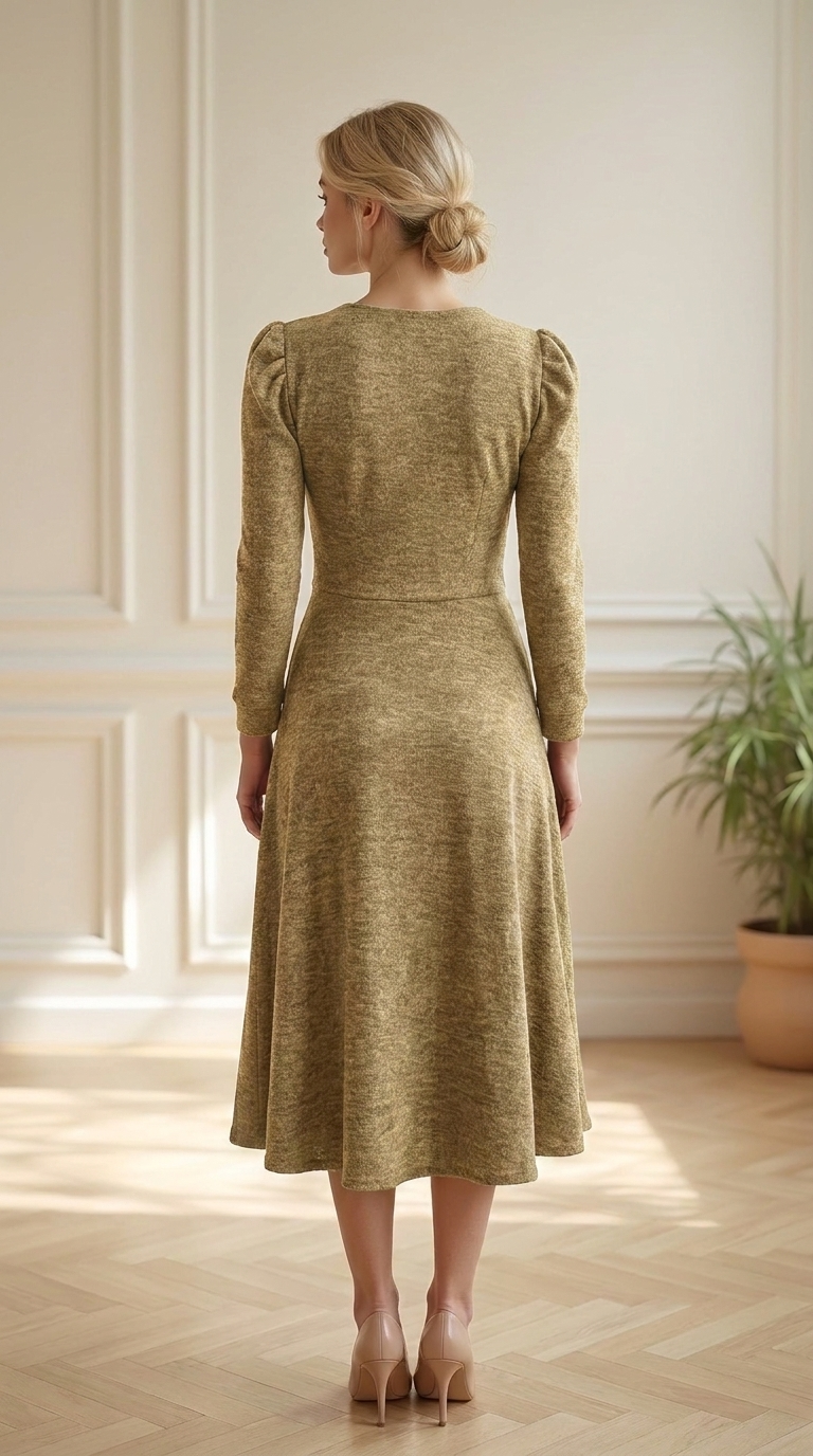 Vestido Angora Mostaza modelo espalda