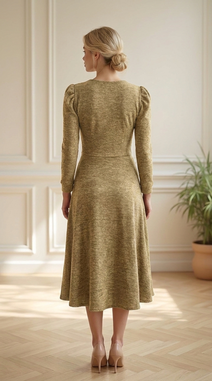 Vestido Angora Mostaza modelo espalda