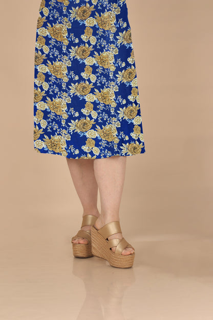 Falda Clásica con Pretina Ancha - Floreado Azulino