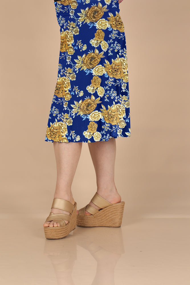 Falda Clásica con Pretina Ancha - Floreado Azulino