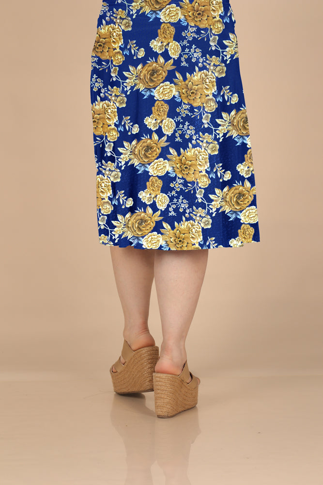 Falda Clásica con Pretina Ancha - Floreado Azulino