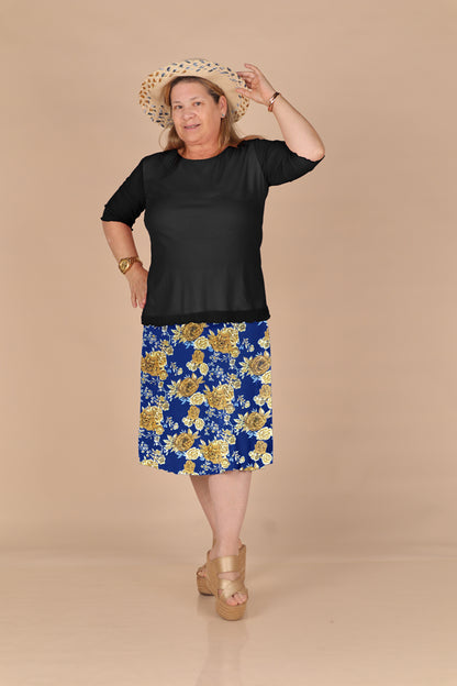 Falda Clásica con Pretina Ancha - Floreado Azulino