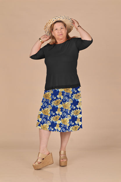 Falda Clásica con Pretina Ancha - Floreado Azulino