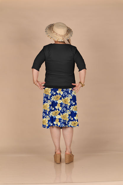 Falda Clásica con Pretina Ancha - Floreado Azulino