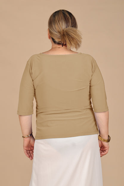 Polo de Color Entero - Mangas 3/4 - Beige