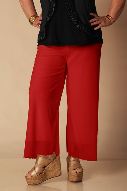 Pantalón Palazzo de Tul con Pretina Ancha - Rojo