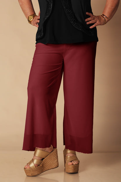 Pantalón Palazzo de Tul con Pretina Ancha - VINO