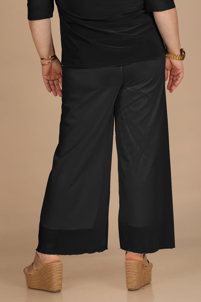 Pantalón Palazzo de Tul con Pretina Ancha - Negro