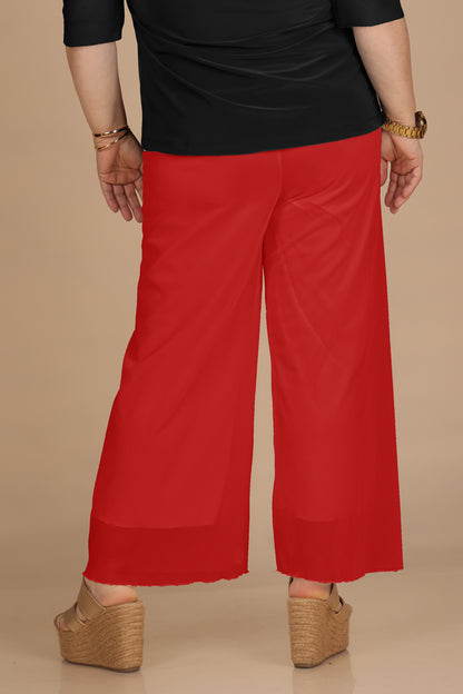 Pantalón Palazzo de Tul con Pretina Ancha - Rojo