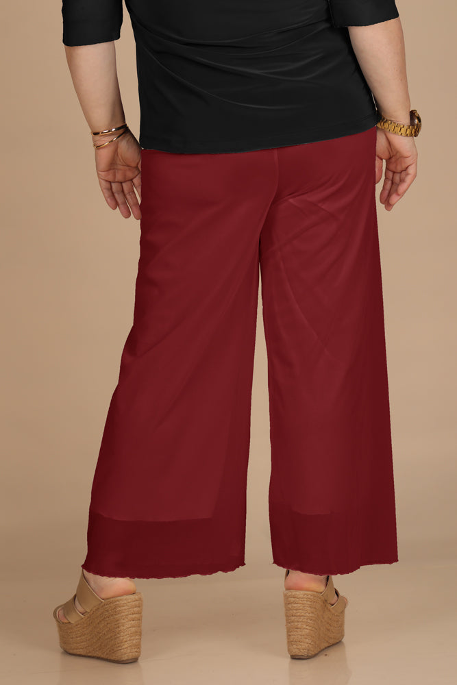 Pantalón Palazzo de Tul con Pretina Ancha - VINO