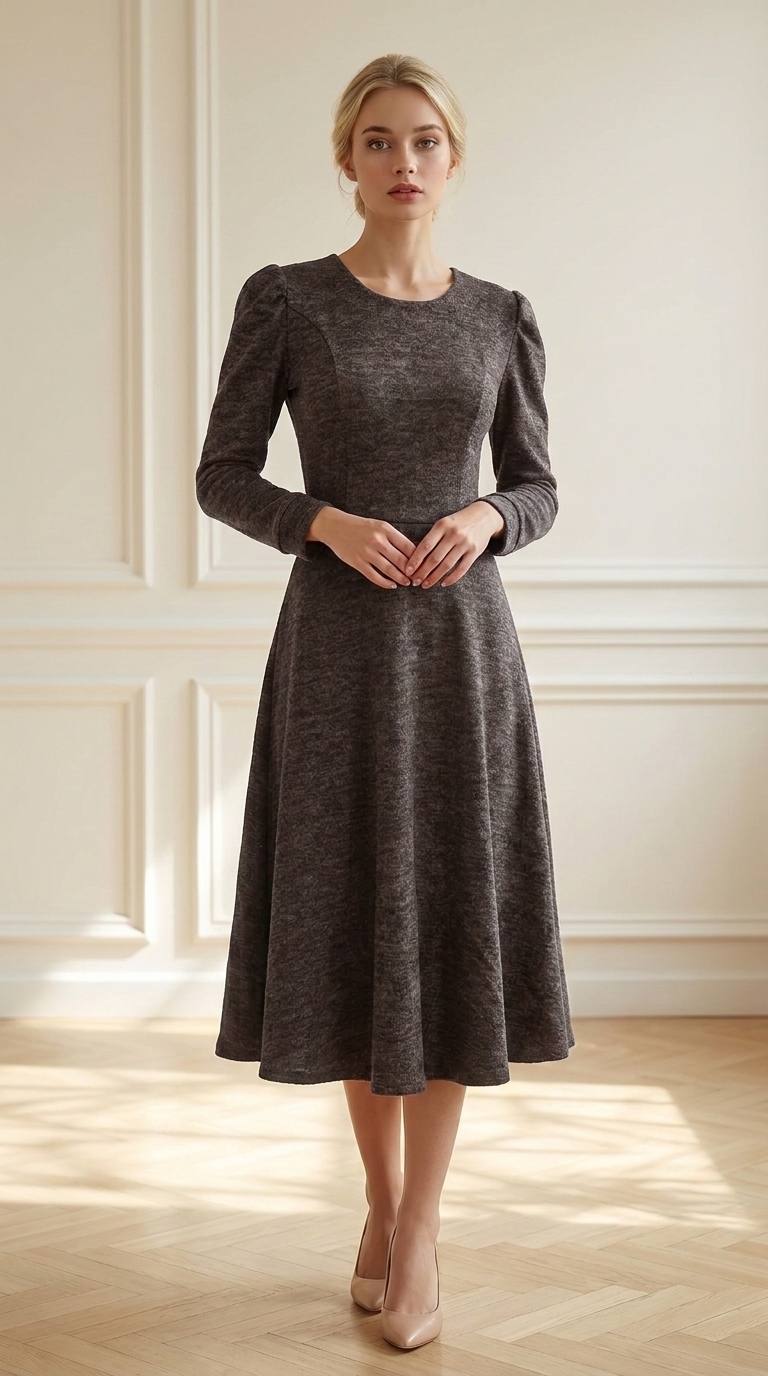 Vestido Angora Marron modelo frontal