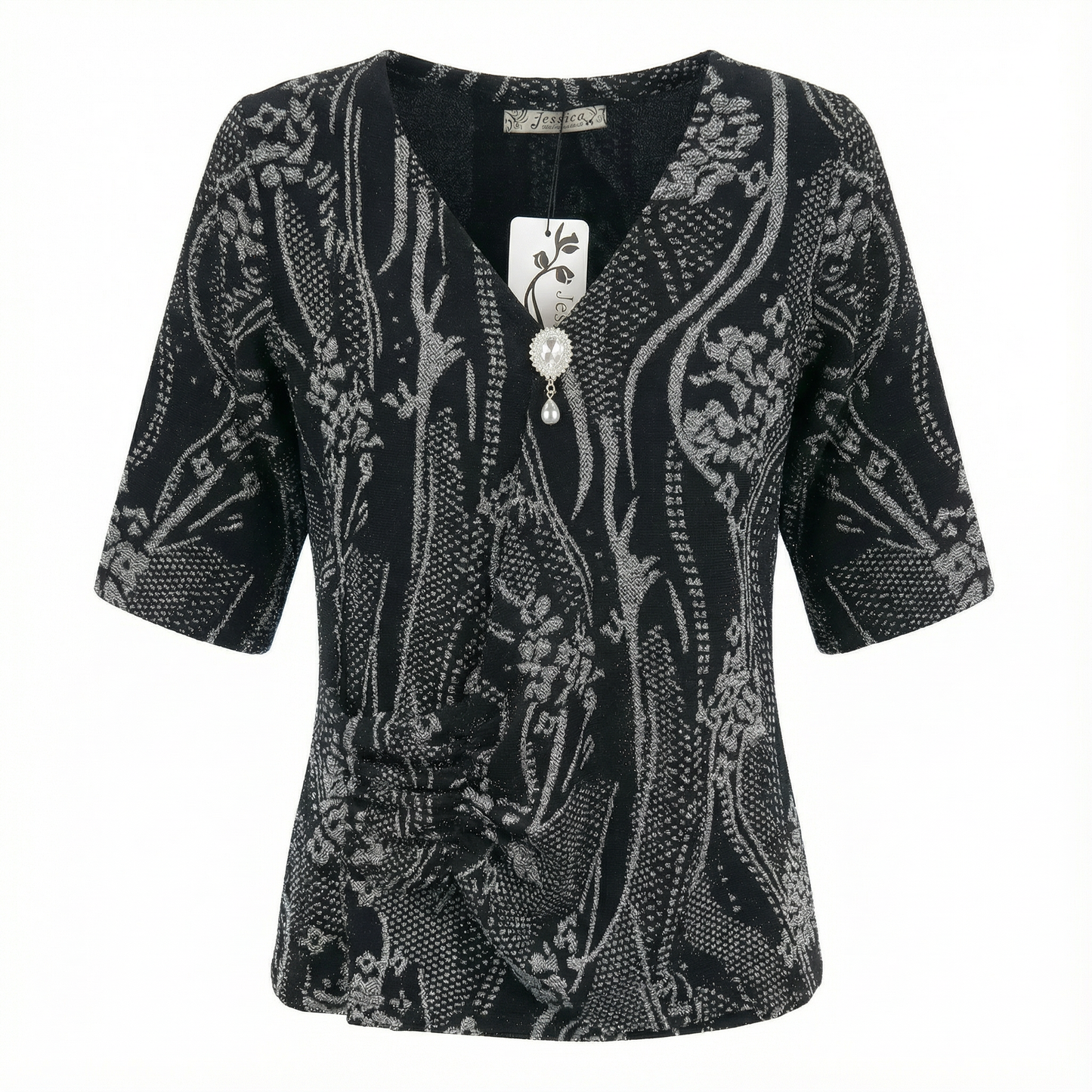 Polo Estampado Lamé -NEGRO