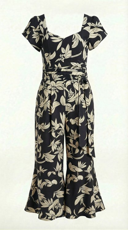 Enterizo Maxi Palazzo Estampado  - NEGRO