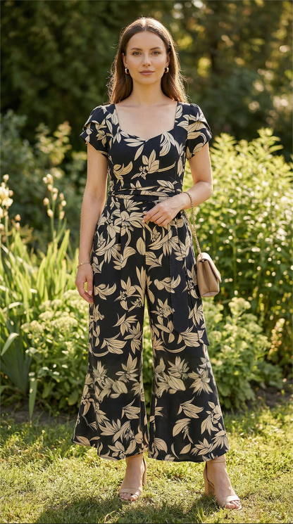 Enterizo Maxi Palazzo Estampado  - NEGRO