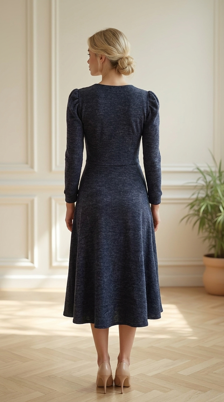 Vestido Angora Azul Marino modelo espalda