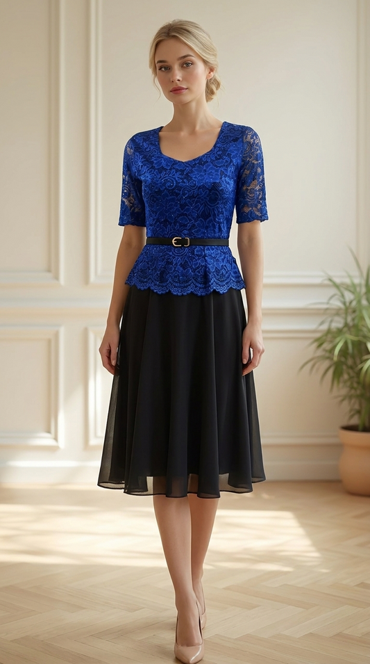 Vestido Encaje Azul Marino frontal
