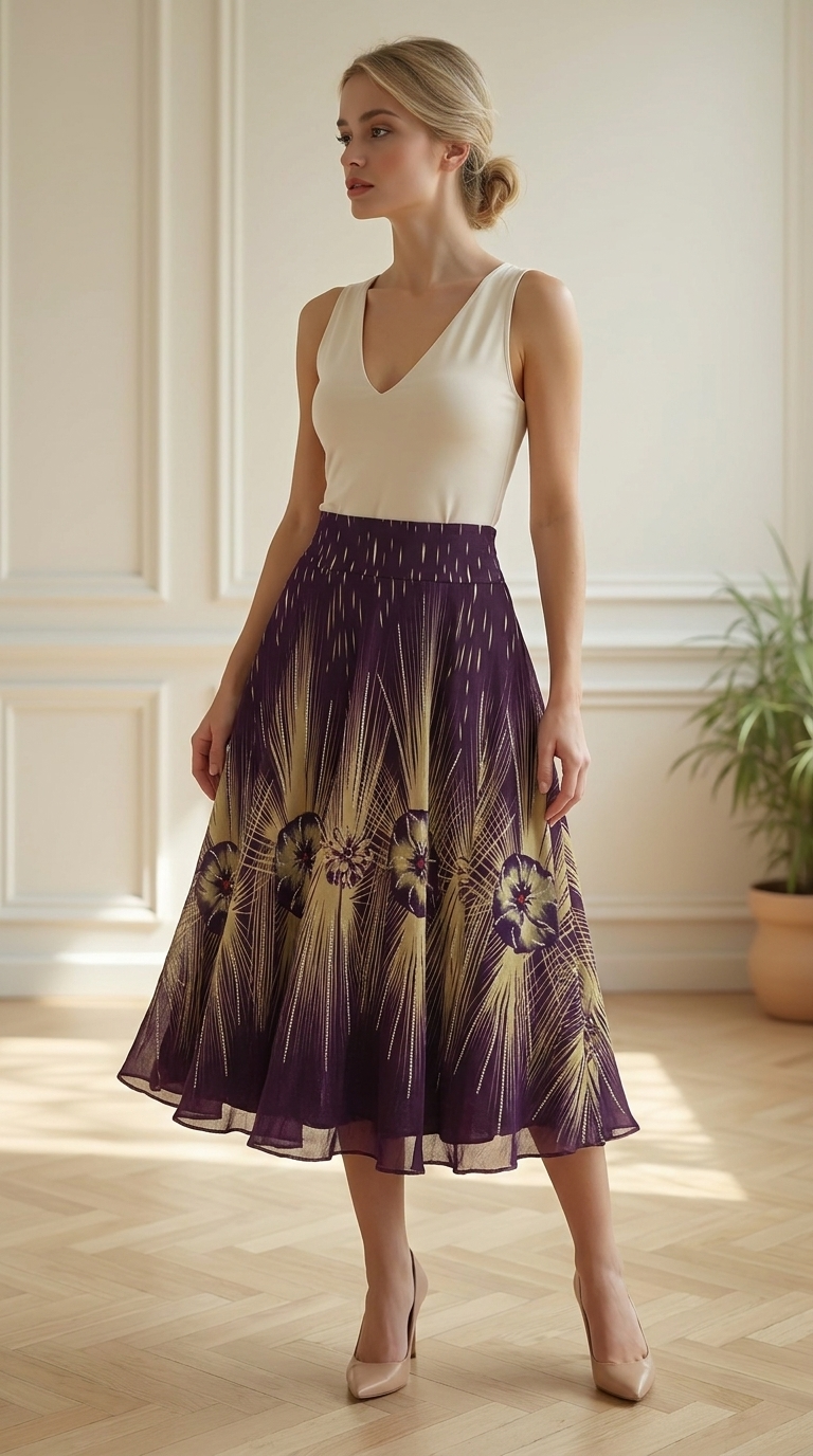 Falda Gasa Cenefa Morado-Dorado larga