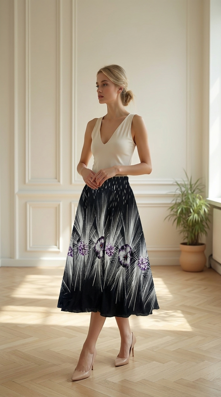 Falda Cenefa Clasica Negro-Blanco larga
