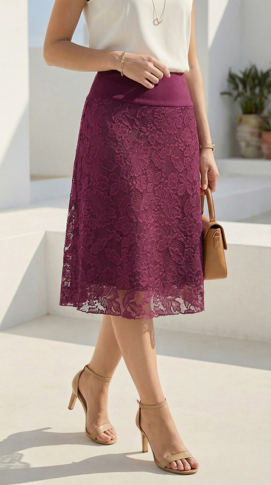 Falda Encaje 3/4 - GUINDA