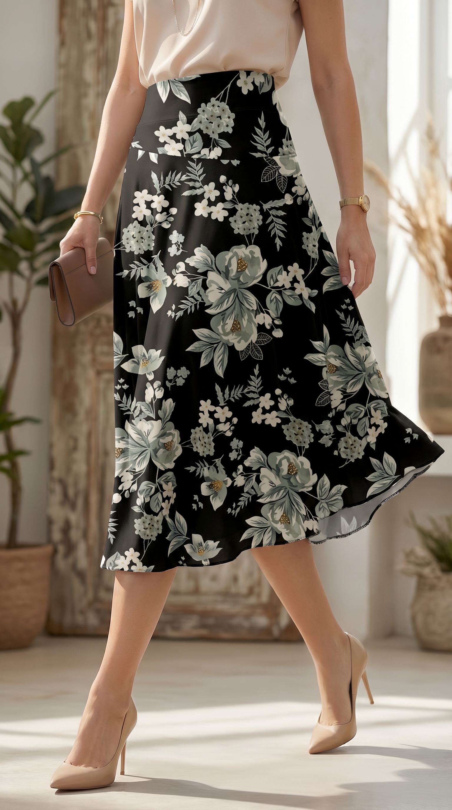 Falda Venecia Flores Grandes