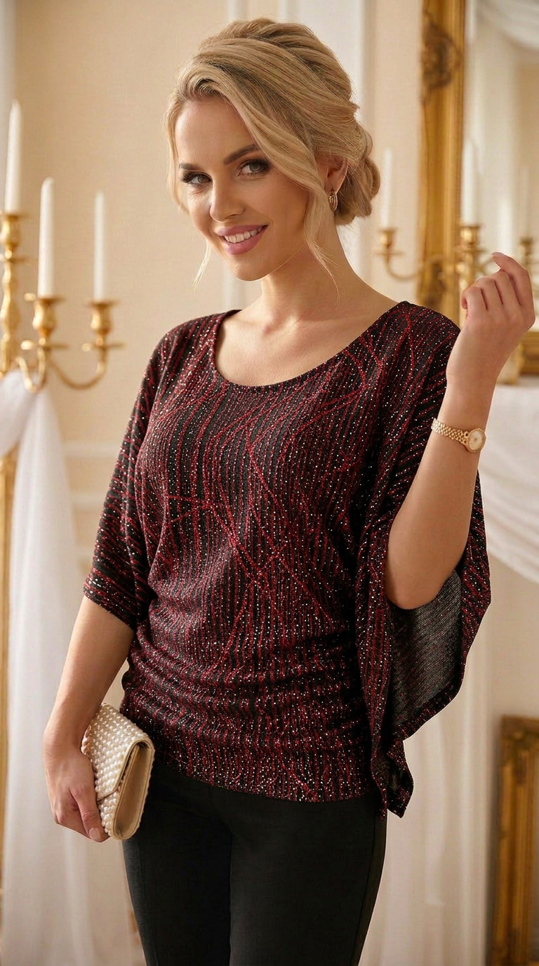 BLUSA LAME MURCIELAGO - ROJO RAYAS