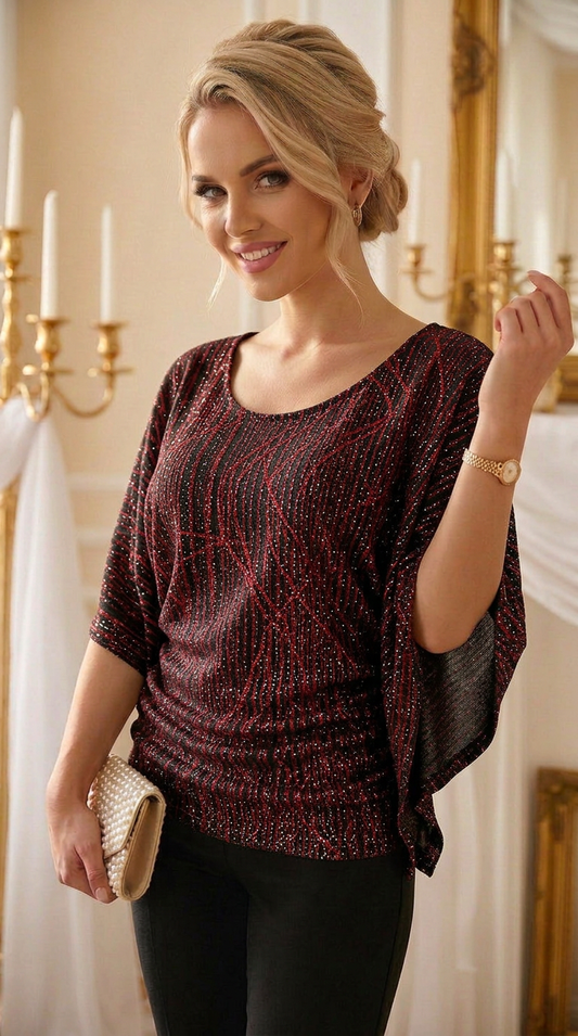 BLUSA LAME MURCIELAGO - ROJO RAYAS