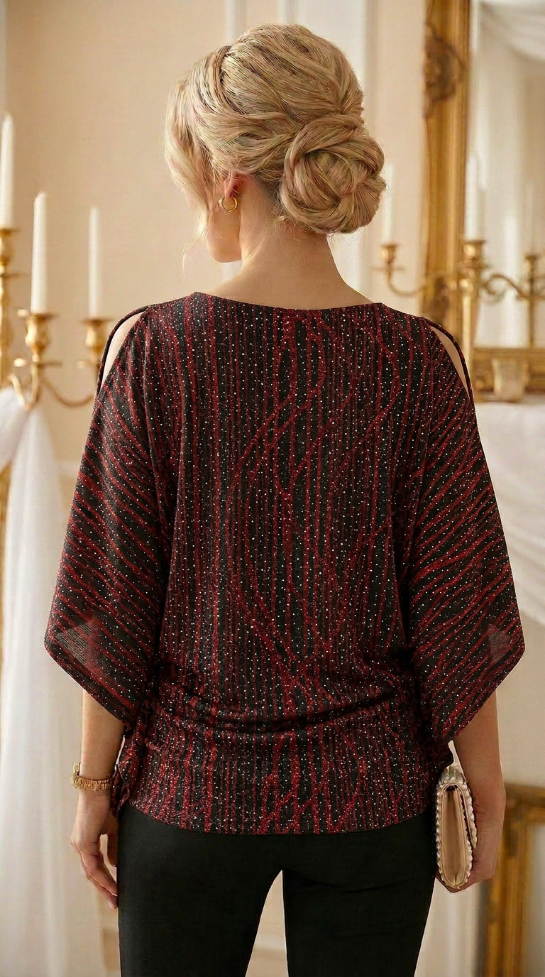 BLUSA LAME MURCIELAGO - ROJO RAYAS