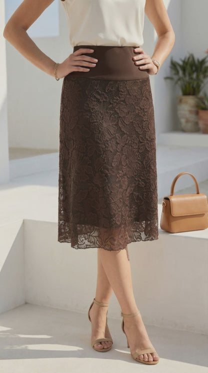Falda Encaje 3/4 - MARRON