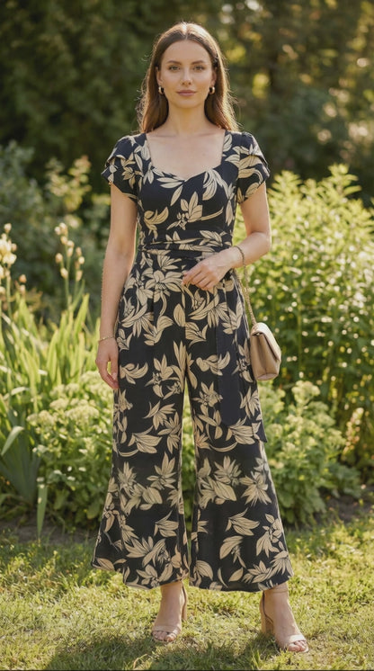 Enterizo Maxi Palazzo Estampado  - NEGRO