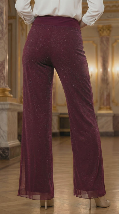 Pantalón Gasa Brillo Palazzo Recto - BORGOÑA