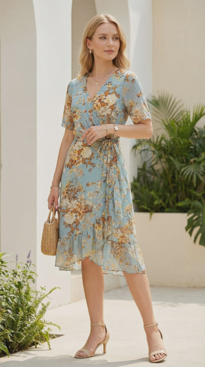 Vestido Gasa Lasito - CELESTE