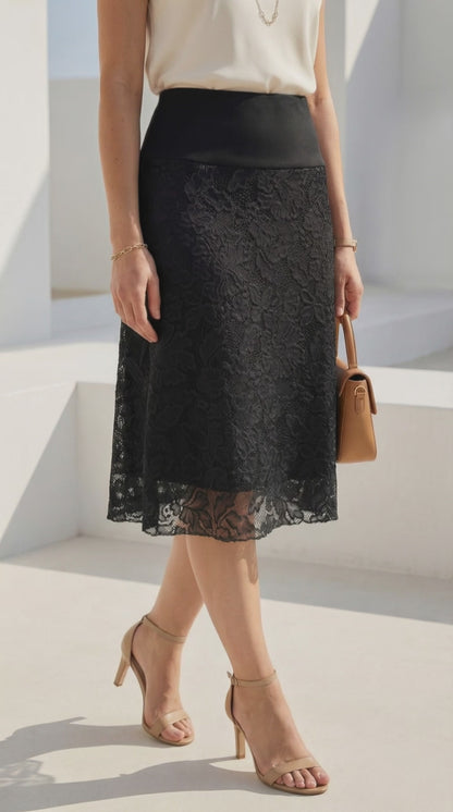 Falda Encaje 3/4 - NEGRO